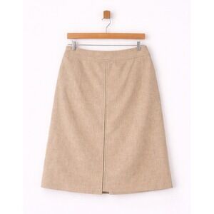 Rena Rowan Virgin Wool Blend Skirt Beige Minimalist Workwear SZ 10